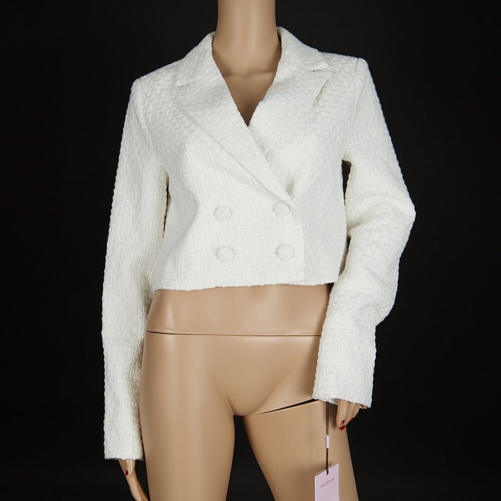 Avec Les Filles Double Breasted White Textured Cropped Jacket Women's XS NWT